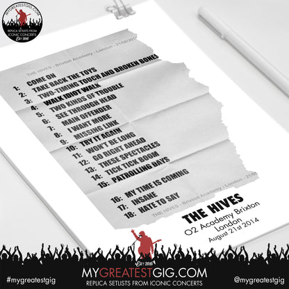 The Hives - London - August 21st 2014 Replica Setlist Poster
