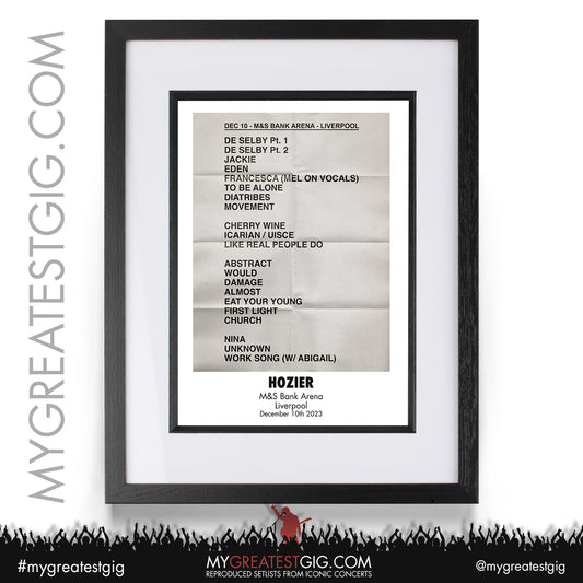 Hozier - Liverpool - December 10th 2023 Recreated Setlist Poster