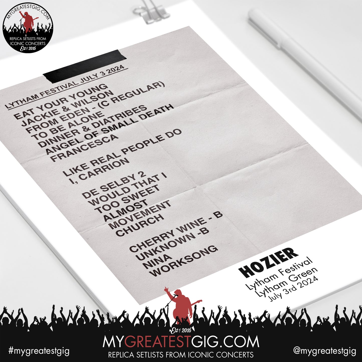 Hozier - Lytham Festival - July 3rd 2024 Replica Setlist Poster