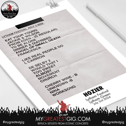 Hozier - Lytham Festival - July 3rd 2024 Replica Setlist Poster