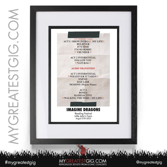 Imagine Dragons - Reading Festival - August 27th 2023 Recreated Setlist Poster