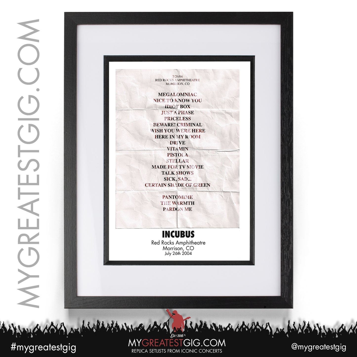 Incubus - Morrison - July 26th 2004 Recreated Setlist Poster