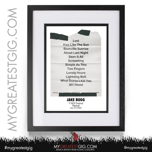 Jake Bugg - Y NOT Festival - July 31st 2022 Replica Setlist Poster