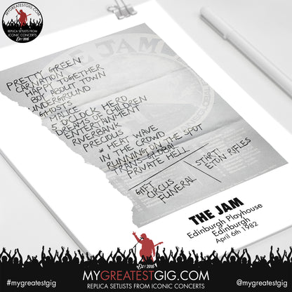 The Jam - Edinburgh - April 6th 1982 Replica Setlist Poster