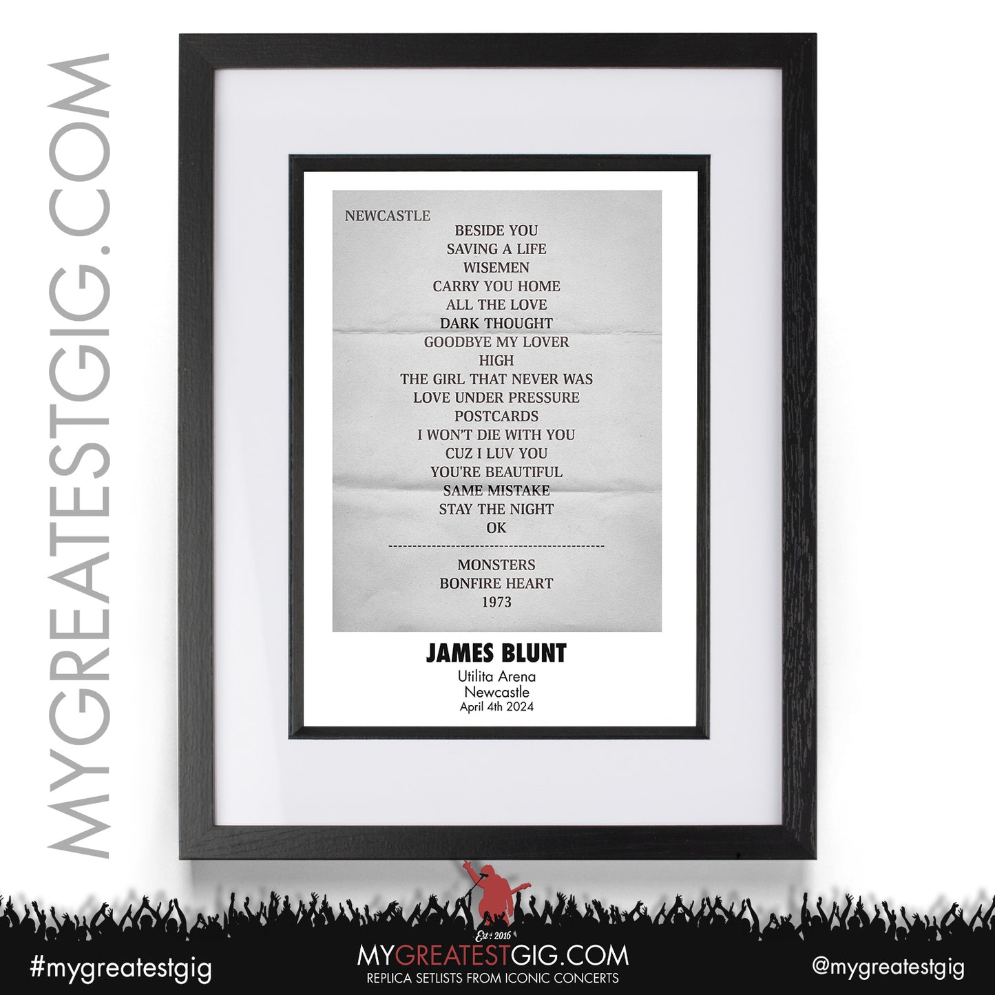 James Blunt - Newcastle - April 4th 2024 Replica Setlist Poster