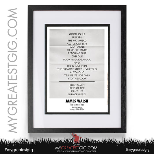 James Walsh - Aberdeen - January 11th 2024 Replica Setlist Poster