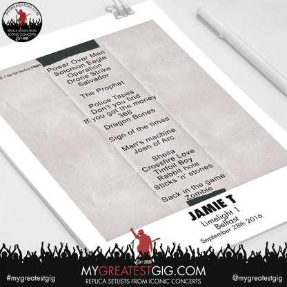 Jamie T - Belfast - September 28th 2016 Replica Setlist Poster