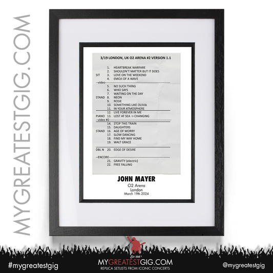 John Mayer - London - March 19th 2024 Replica Setlist Poster