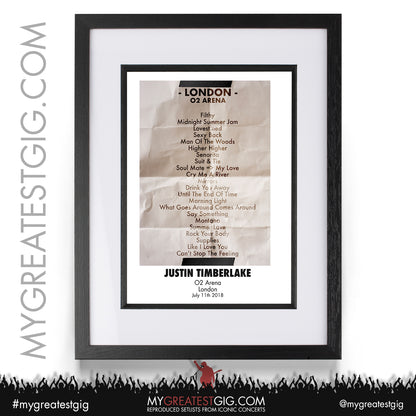 Justin Timberlake - London - July 11th 2018 Recreated Setlist Poster