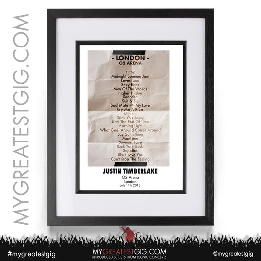 Justin Timberlake - London - July 11th 2018 Recreated Setlist Poster