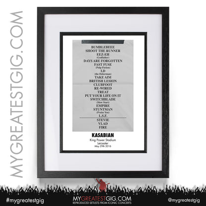 Kasabian - Leicester - May 29th 2016 Recreated Setlist Poster