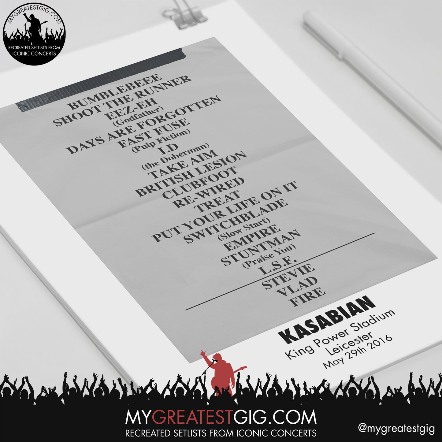 Kasabian - Leicester - May 29th 2016 Recreated Setlist Poster