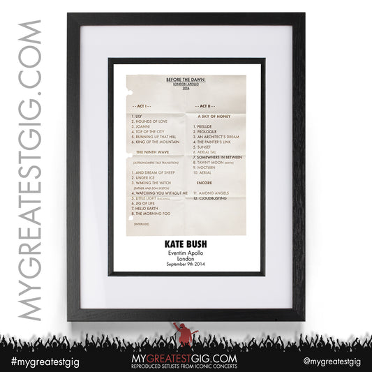 Kate Bush - London - September 9th 2014 Recreated Setlist Poster