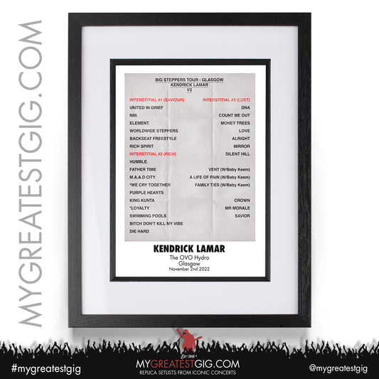 Kendrick Lamar -Glasgow - November 2nd 2022 Replica Setlist Poster