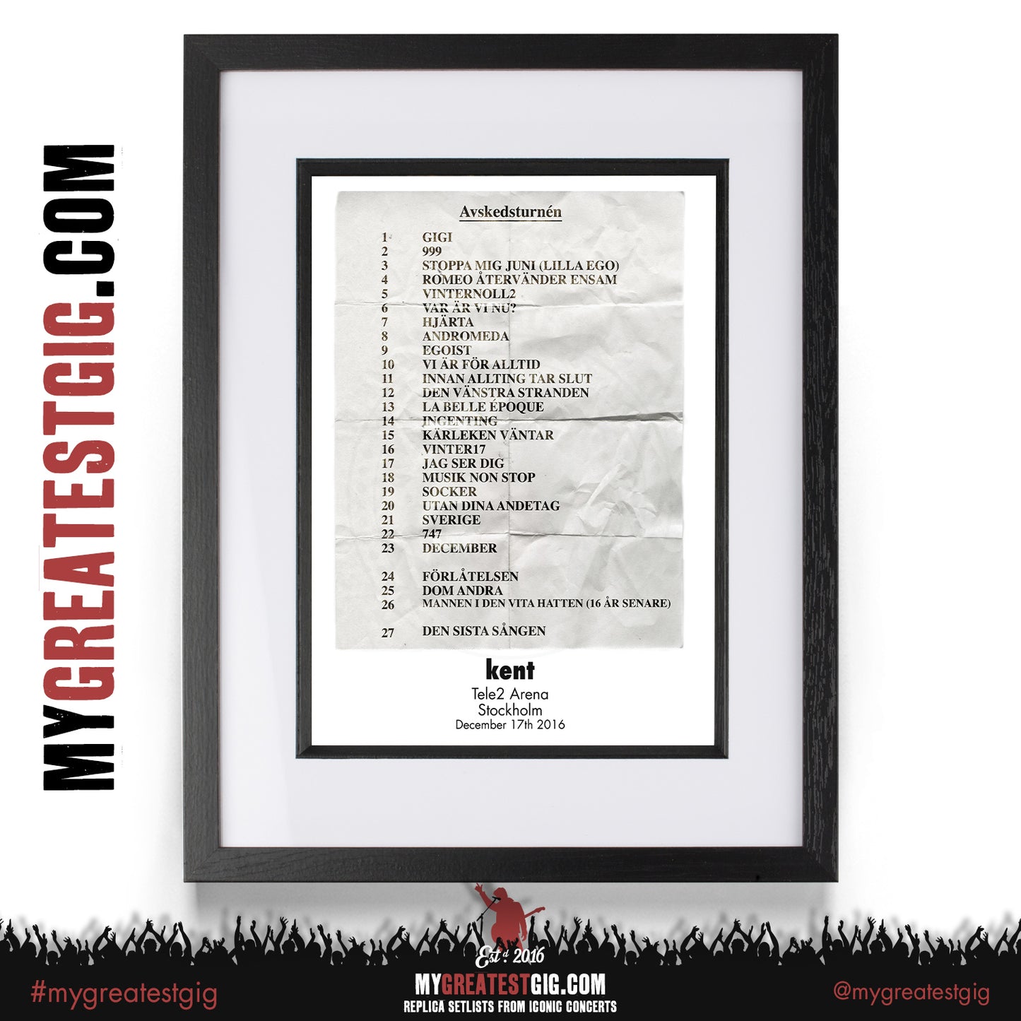 Kent - Stockholm 17th December 2016 - DIGITAL DOWNLOAD - Replica Setlist Poster