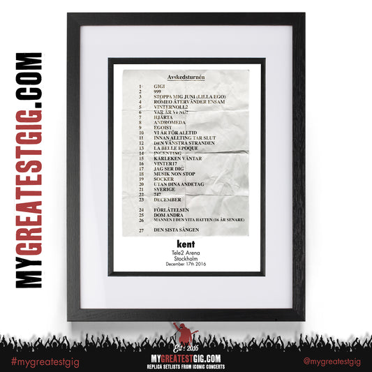 Kent - Stockholm 17th December 2016 - DIGITAL DOWNLOAD - Replica Setlist Poster