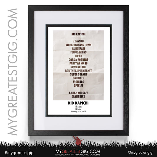 Kid Kapichi - Bristol - January 31st 2023 Recreated Setlist Poster