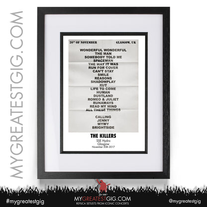 The Killers - Glasgow - Nov 20th 2017 Recreated Setlist Poster