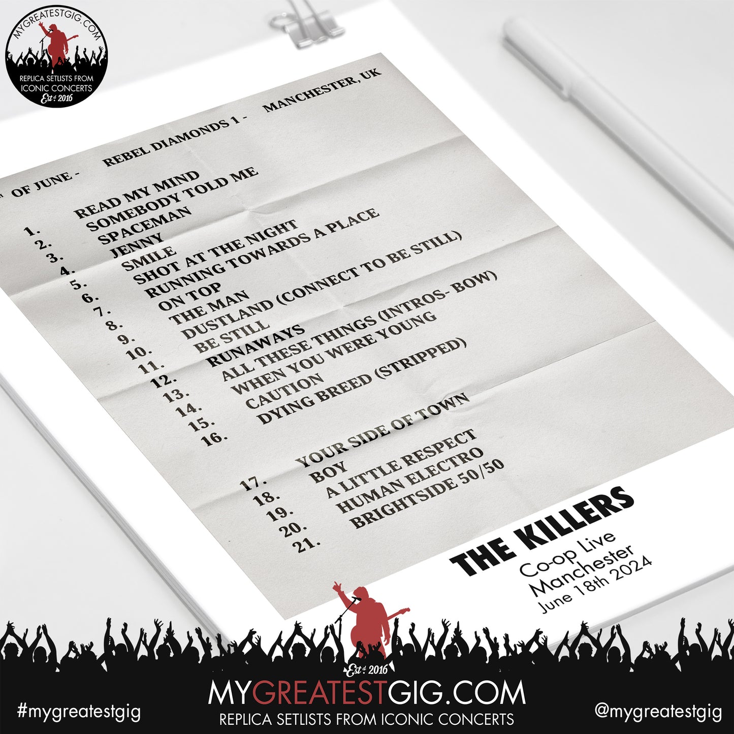 The Killers - Manchester - June 18th/19th/21st/22nd 2024 Replica Setlist Posters