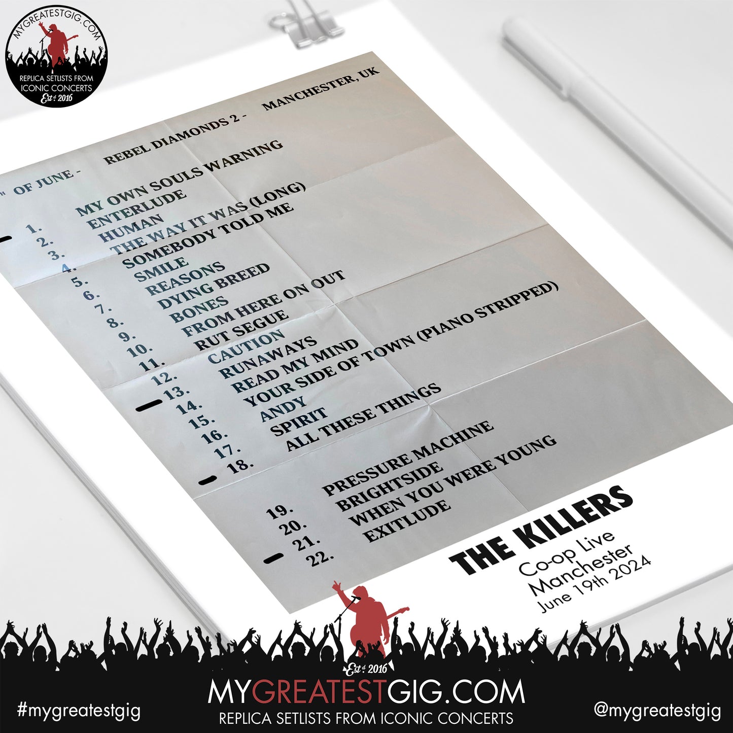 The Killers - Manchester - June 18th/19th/21st/22nd 2024 Replica Setlist Posters
