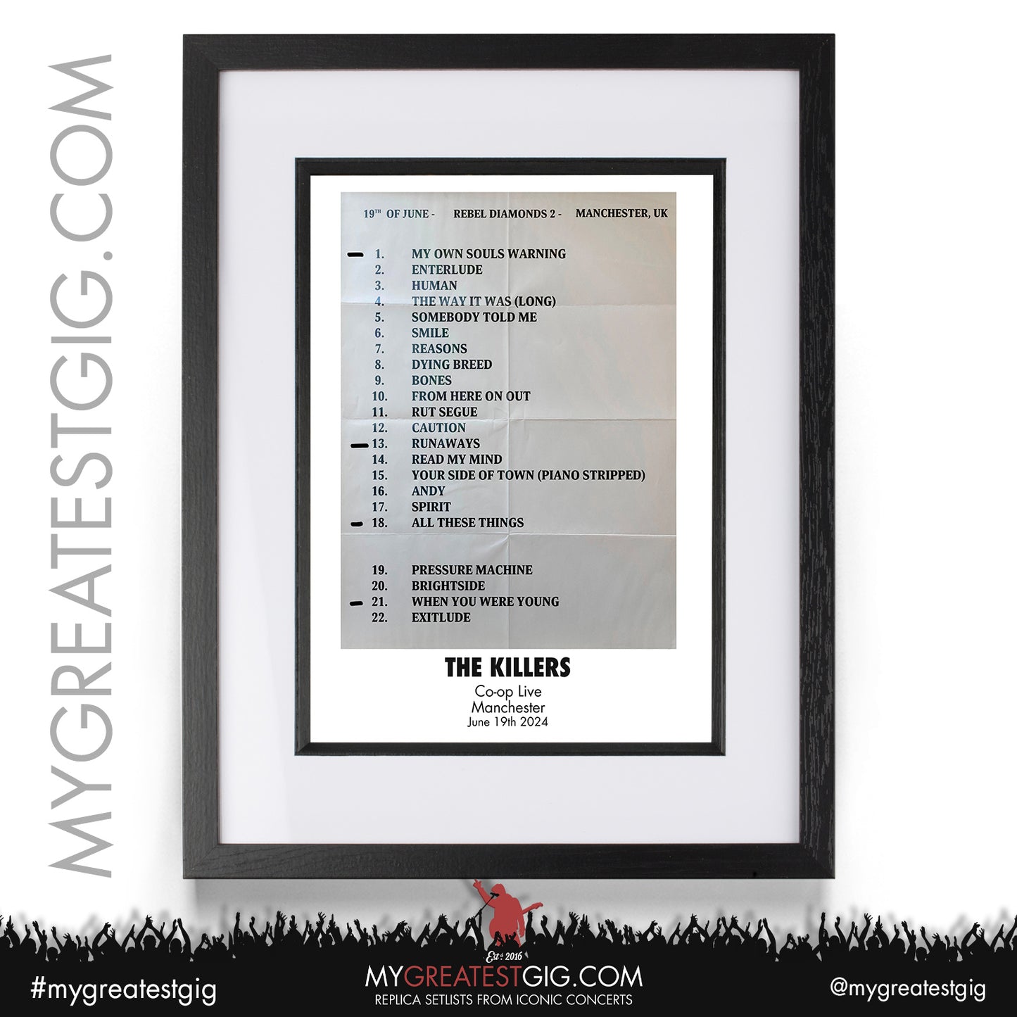 The Killers - Manchester - June 18th/19th/21st/22nd 2024 Replica Setlist Posters