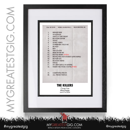 The Killers - Manchester - June 18th/19th/21st/22nd 2024 Replica Setlist Posters