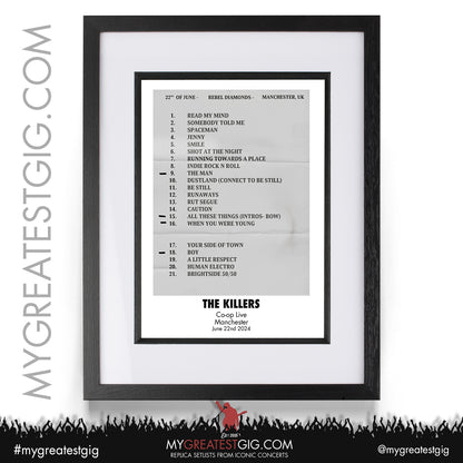The Killers - Manchester - June 18th/19th/21st/22nd 2024 Replica Setlist Posters