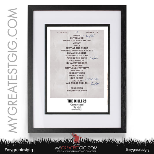 The Killers - Norwich - June 9th 2022 Replica Setlist Poster