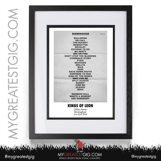 Kings Of Leon - Birmingham - June 22nd 2024 Replica Setlist Poster