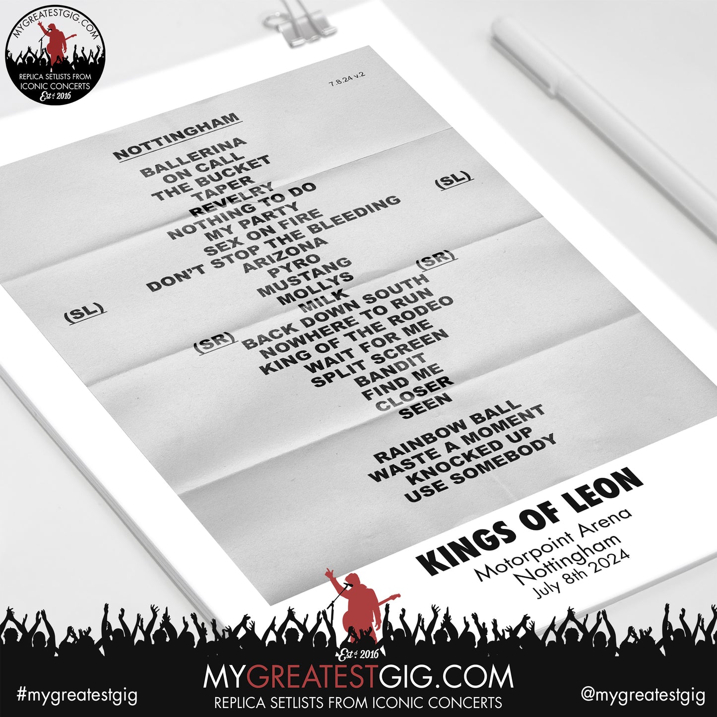 Kings Of Leon - Nottingham - July 8th 2024 Replica Setlist Poster