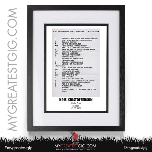 Kris Kristofferson - BST Hyde Park - July 7th 2019 Replica Setlist Poster