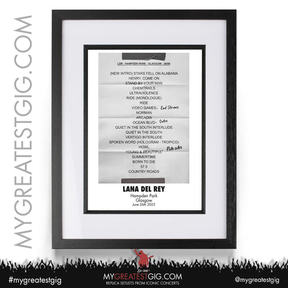 Lana Del Rey - UK & Ireland Tour 2025 - Replica Setlist Posters