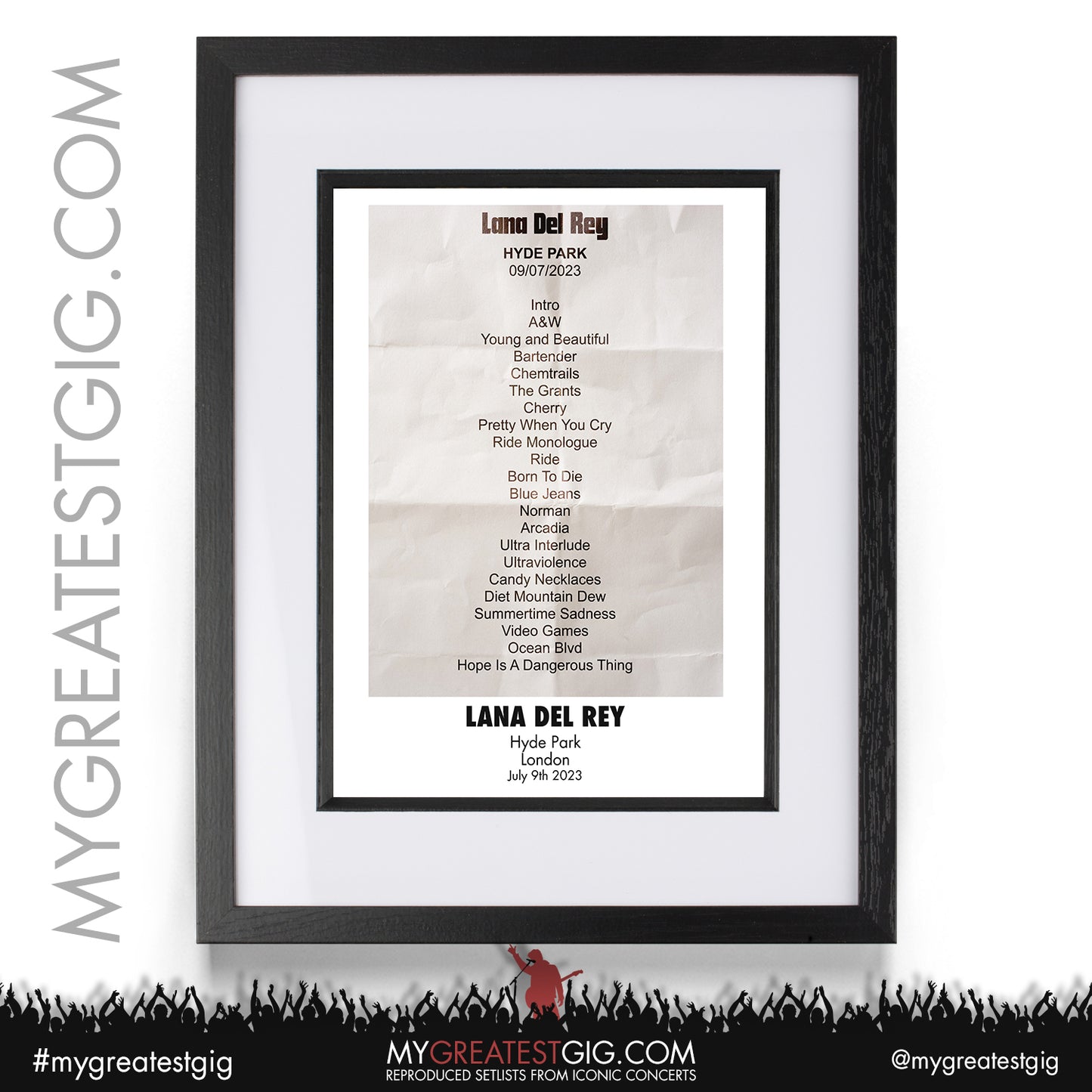 Lana Del Rey - London - July 9th 2023 Recreated Setlist Poster