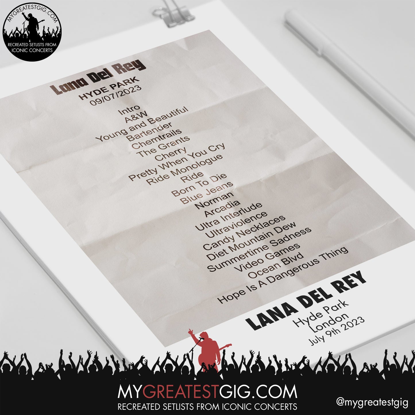 Lana Del Rey - London - July 9th 2023 Recreated Setlist Poster