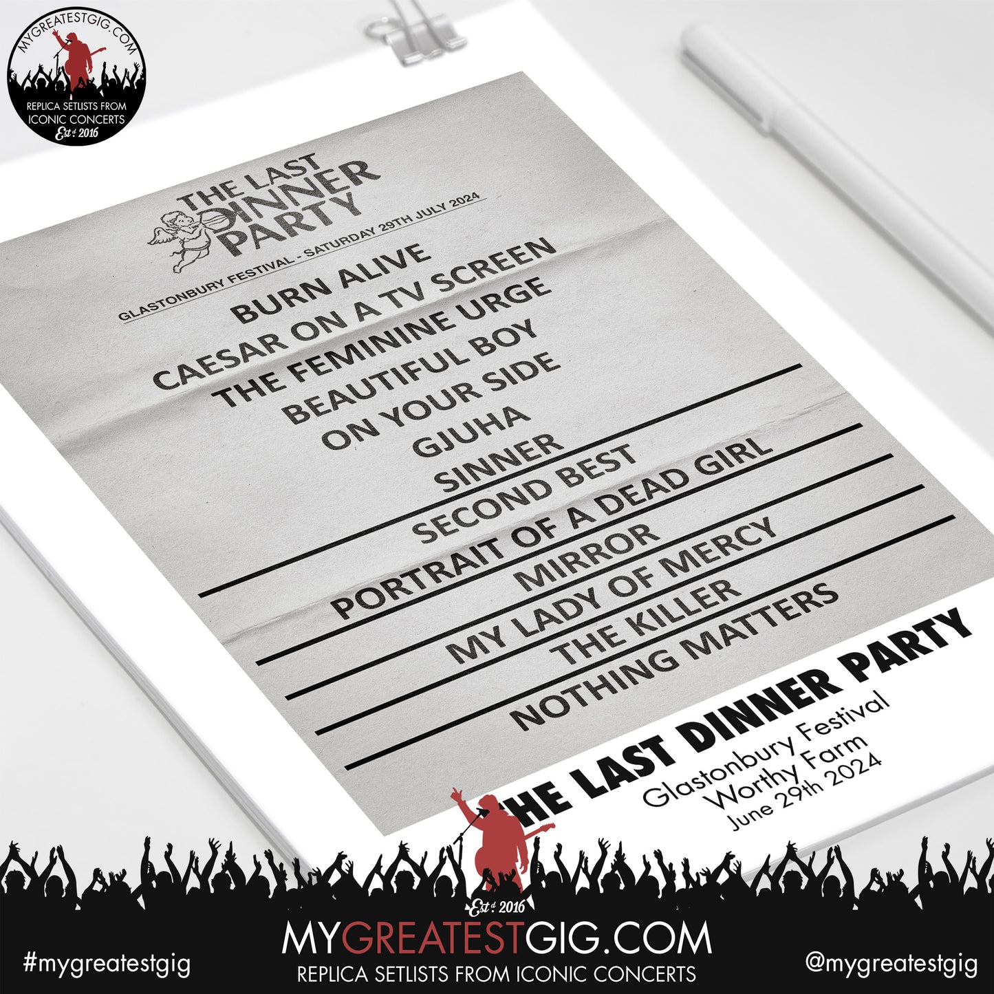The Last Dinner Party - Glastonbury Festival - June 29th 2024 Replica Setlist Poster