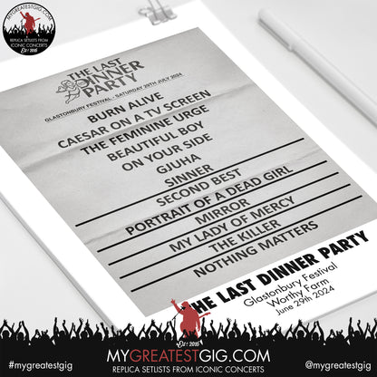 The Last Dinner Party - Glastonbury Festival - June 29th 2024 Replica Setlist Poster