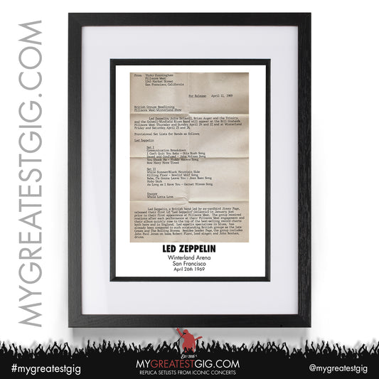 Led Zeppelin - San Francisco - April 26th 1969 Replica Setlist Poster