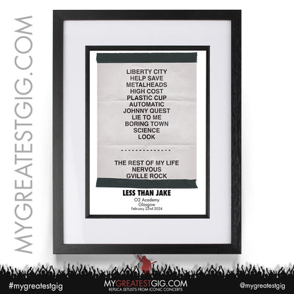 Less Than Jake - Glasgow - February 22nd 2024 Replica Setlist Poster