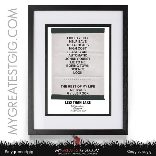 Less Than Jake - Glasgow - February 22nd 2024 Replica Setlist Poster