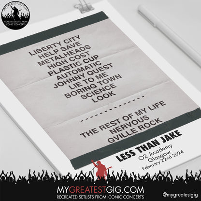 Less Than Jake - Glasgow - February 22nd 2024 Replica Setlist Poster