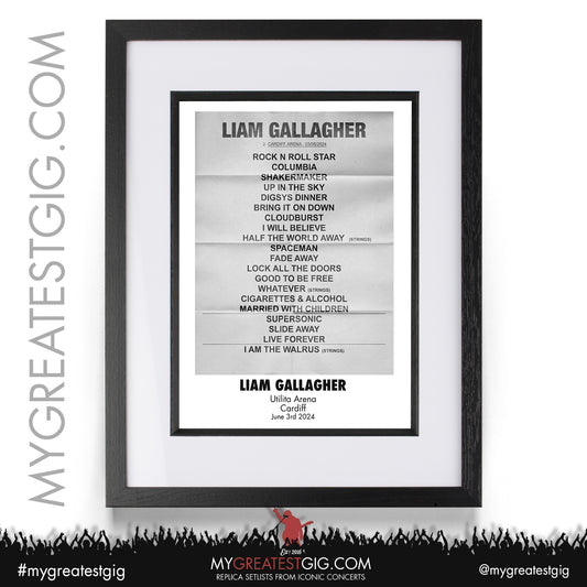 Liam Gallagher - Cardiff - June 3rd 2024 Replica Setlist Poster