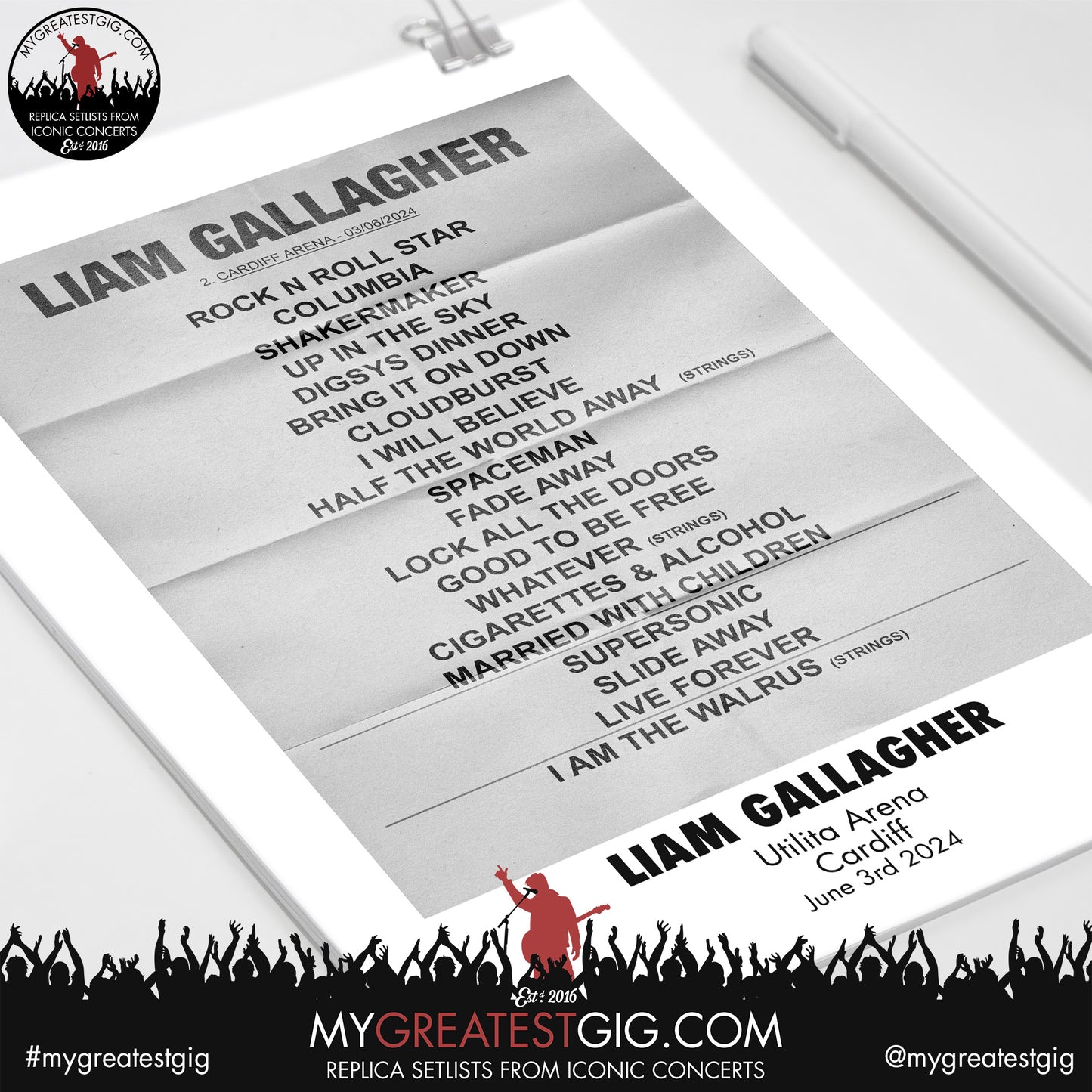 Liam Gallagher - Cardiff - June 3rd 2024 Replica Setlist Poster