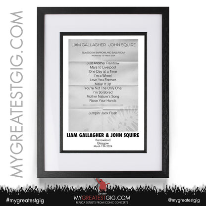 Liam Gallagher & John Squire - Glasgow - March 13th 2024 Replica Setlist Poster