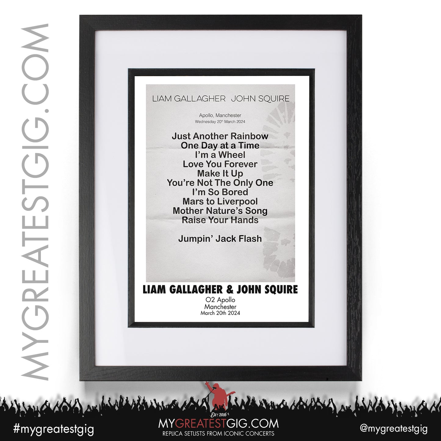 Liam Gallagher & John Squire - Manchester - March 20th 2024 Replica Setlist Poster