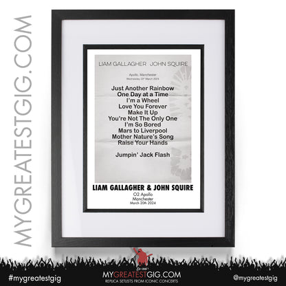 Liam Gallagher & John Squire - Manchester - March 20th 2024 Replica Setlist Poster