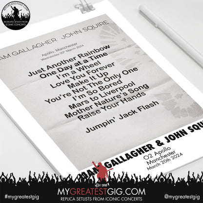 Liam Gallagher & John Squire - Manchester - March 20th 2024 Replica Setlist Poster