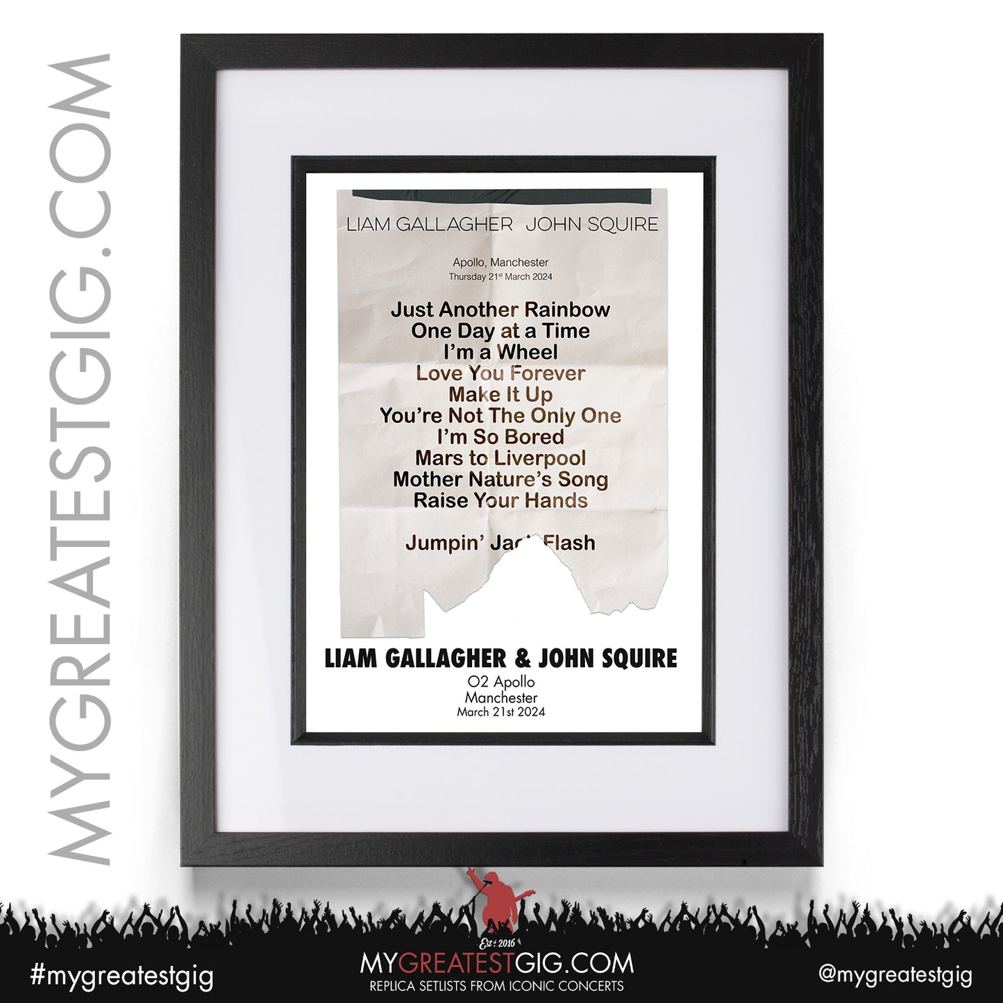 Liam Gallagher & John Squire - Manchester - March 21st 2024 Replica Setlist Poster