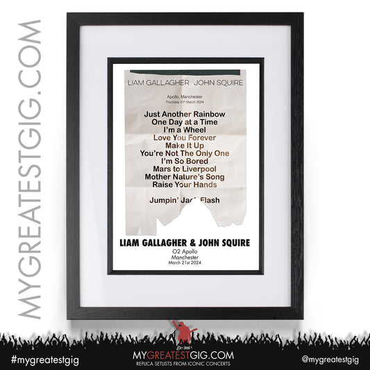 Liam Gallagher & John Squire - Manchester - March 21st 2024 Replica Setlist Poster