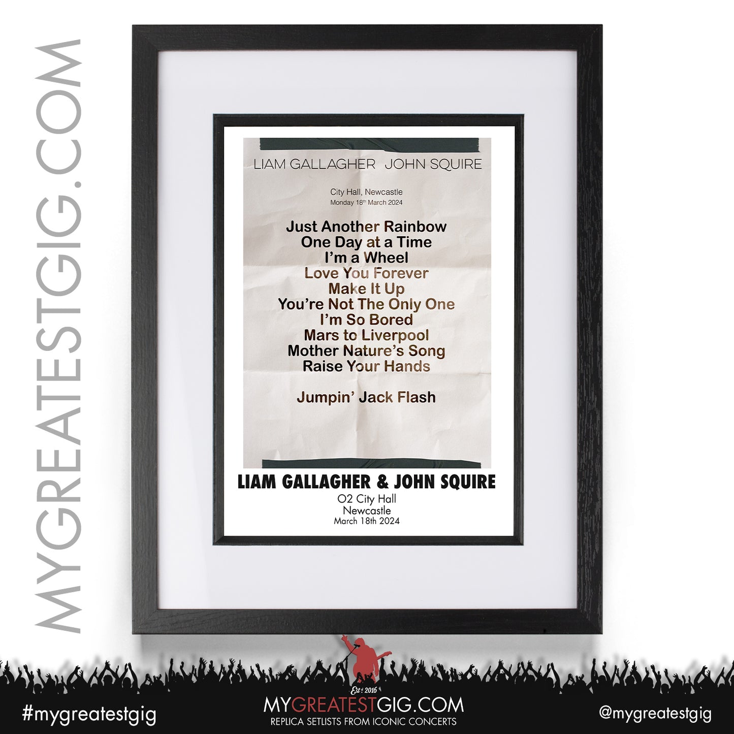 Liam Gallagher & John Squire - Newcastle - March 18th 2024 Replica Setlist Poster