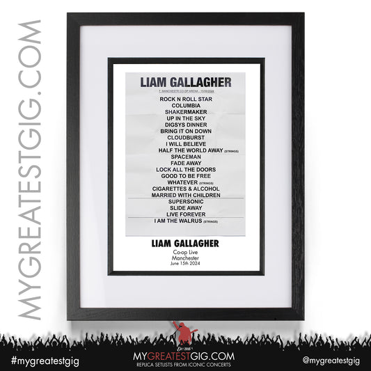 Liam Gallagher - Manchester - June 15th 2024 Replica Setlist Poster
